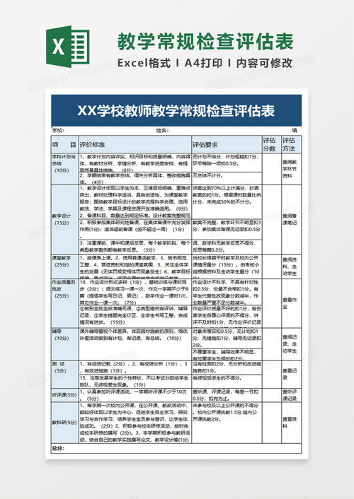 高效便捷 教學常規檢查評估表Excel模板下載指南